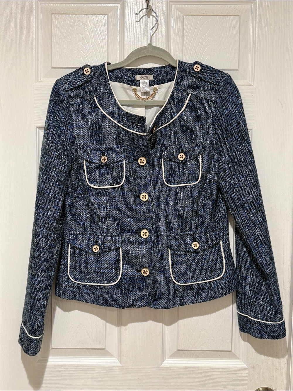 Vintage Cache Navy Tweed Blazer with White Trim